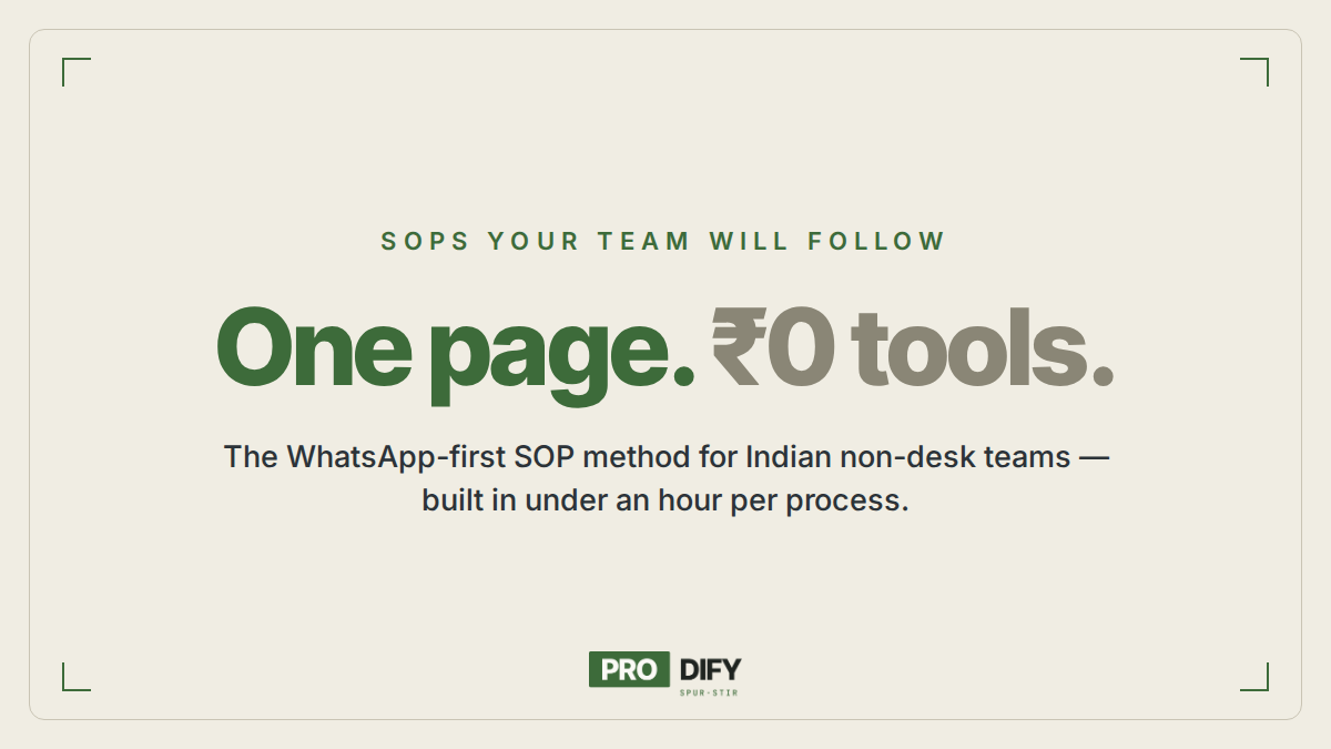 Create SOPs for my small business — one-page SOPs with a ₹0 WhatsApp-first tool stack